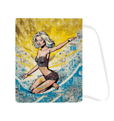 Empty Surfing 1 24 Laundry Bag in a room, displaying its vibrant surf-inspired graphics, adding a decorative touch to functional laundry storage.